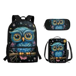 Biyejit 3-teiliges Kinder-Rucksack-Set für Jungen und Mädchen, Schultaschen-Set mit Lunchtasche, Federmäppchen, niedliche Schüler-Büchertaschen, Niedlicher Affe, Tagesrucksäcke von Biyejit