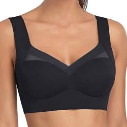 BH Damen Comfy Haltungskorrektur BH Orthopädischer Haltungskorrektur BH Comfy BH Original BH Bügelloser BH Atmungsaktiv Feuchtigkeitsableitend Sport BH Anti-Hängebusen BH Komfort BH für (Black, XL) von Bkazwe