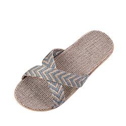 Bkazwe Damen Leinen Hausschuhe Orthopädische Original Hausschuhe Sandalen Atmungsaktiv Badelatschen Plattform Badeschlappen Dusch Pantoletten Sommer Flip Flops (X1-Grey, 39-40) von Bkazwe