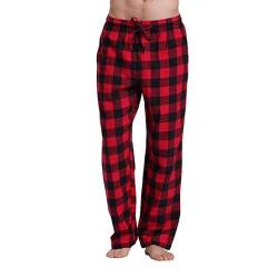 Bkazwe Schlafanzughosen für Herren Karierte Schlafhose Pyjamahose Lang Rot Kariert Weihnachtshose Flanell Hose Herren Baumwolle Nachtwäsche Freizeithose für Männer mit Taschen (2-Red, M) von Bkazwe