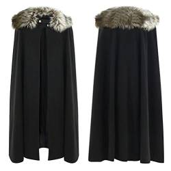 Bkazwe Unisex-Umhang für Erwachsene Fellkragen Umhang Mittelalter Gothic Vintage Poncho Cape Pelzkragen Winter Warm Lange Cardigan Mantel, Männer Winddichte Winterjacke Halloween Cosplay Kostüm von Bkazwe