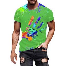 Herren Basic Rundhalsausschnitt Kurzarm T-Shirts Bunt Handabdruck Sommer Bluse Männer 3D Drucken Lustig Shirts Alltag Party Tops Herren T-Shirt Kurzärm Tees Männer Casual Shirt Tops (0301A-Green, XL) von Bkazwe