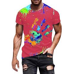 Herren Basic Rundhalsausschnitt Kurzarm T-Shirts Bunt Handabdruck Sommer Bluse Männer 3D Drucken Lustig Shirts Alltag Party Tops Herren T-Shirt Kurzärm Tees Männer Casual Shirt Tops (0301A-Red, M) von Bkazwe