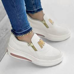 Bkebge Casual Schuhe Damen einfarbig Flock Elegante seitlicher Reißverschluss Plattform Bequeme lässige Sportschuhe Sportschuhe Damen Dicke Sohle Business und Freizeit Sport Schuhe von Bkebge