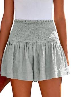 Bkul Shorts Damen Sommer - Kurze Hose Damen High Waist Kurz Laufshorts Elegant Strandshorts, Casual Sommershort Hotpants (Grau,XL) von Bkul