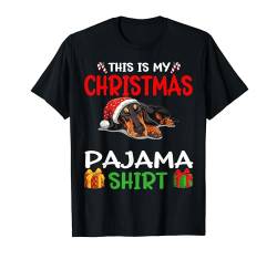 Süßer schwarzer und hellbrauner Coonhound-Pyjama mit Aufschrift "This is my Christmas" T-Shirt von Black And Tan Coonhound Christmas Pajamas &