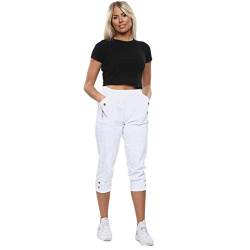 CherryBerry Damen-Caprihose, elastisch, Baumwolle, Stretch, 3/4-Hose, Größe 38-50, weiß, 42 von Black Berry