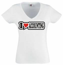 T-Shirt - Damen - weiß - L - I Love Heart - V-Ausschnitt I Love Accounting - bedruckt - lustig witzige Sprüche - Name - Fasching Party Fun Sport von Black Dragon