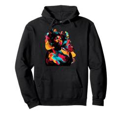 Bunte Kunst Schöne Große Schwarze Frau Afroamerikanerin Pullover Hoodie von Black History Month Afro Queen and King Apparel