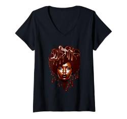 Damen Chocolate Woman African American Pride Candy T-Shirt mit V-Ausschnitt von Black History Month Afro Queen and King Apparel