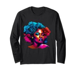 Große schöne schwarze Frau Afroamerikanische Bunte Kunst Langarmshirt von Black History Month Afro Queen and King Apparel