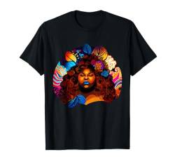 Große schöne schwarze Frau bunte Kunst afrikanischer Stolz T-Shirt von Black History Month Afro Queen and King Apparel