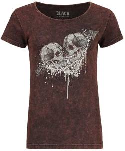 Black Premium by EMP Damen dunkelrotes T-Shirt mit Totenkopf-Print M von Black Premium by EMP