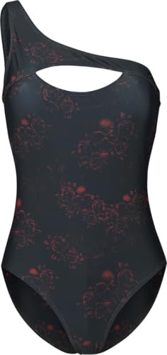 Black Premium by EMP Damen schwarzer Badeanzug mit Print und asymmetrischer Schulter XL von Black Premium by EMP