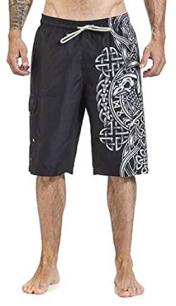 Black Premium by EMP Herren Schwarze Badeshorts mit keltisch anmutendem Raben-Print schwarz M von Black Premium by EMP