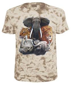 Blackshirt Company Kinder T-Shirt Big Five Elefant Nashorn Büffel Löwe Leopard Batik Shirt Größe 152 von Blackshirt Company