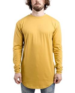 Blackskies Side Zip Langarm T-Shirt | Langes Oversize Fashion Basic Longsleeve Herren Longshirt Long Tee mit Reißverschluss - Mustard X-Large XL von Blackskies