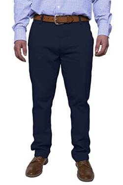 Herren Chinohose lässige normale Passform Stretch Baumwolle entspannte flache Front Klassisch Essential Solide Chino Trouser Full Pants Alle Taille 30W-40W (Navy, 36W x 30L) von BlauerHafen