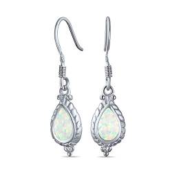 Antike Vintage-Stil Kabel Milgrain Cameo Stil Träne Irisierend Weiß Erstellt Opal Tropfen Ohrringe Für Frauen Baumeln .925 Sterling Silber Französisch Draht von Bling Jewelry