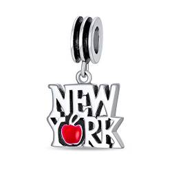 Bling Jewelry Roter Big Apple Reisen Urlaub Tourismus Spruch Ich Liebe New York Baumelnd Charme Bead Für Frauen Für Jugendliche Emaille .925 Sterlingsilber Passt Europäisches Armband von Bling Jewelry