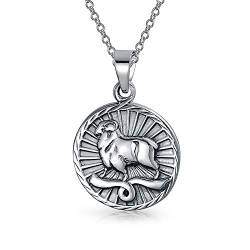 Bling Jewelry Widder Sternzeichen Astrologie Horoskop Runde Medaillon Anhänger Für Männer Frauen Halskette Antikisiert Sterling Silber von Bling Jewelry
