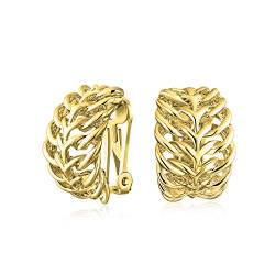 Fashion Offen Weave Cable Leaf Feather Wide Halb Hoop Clip On Earrings For Freundin Non Pierced Ears 14K Gold Vergoldet Messing von Bling Jewelry