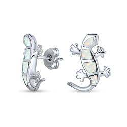 Irisierende Weiß Erstellt Opal Inlay Garten Gecko Lounge Eidechse Ohrstecker Für Frauen .925 Sterling Silber Oktober Birthstone von Bling Jewelry