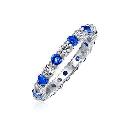 Kubik Zirkonia Blau Weiß Alternierend Stapelbar Cz Eternity Ring Simuliert Saphir Sterling Silber Februar Monat von Bling Jewelry