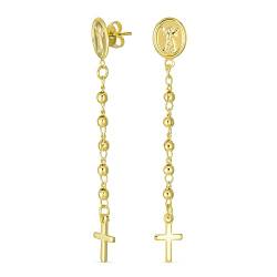 Minimalistische Leichte Lineare Lange Dünne Kugelkette Religiöse Medaillon Engel Baumeln Kreuz Ohrringe Für Frauen Teen 18K Gold Plattiert Messing von Bling Jewelry