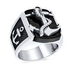 Personalisieren Schwarzer Onyx Edelstein Männer Großes Rechteck Signet Nautische Marine Seil Boot Anker Ring Für Männer Karo .925 Sterling Silber Hergestellt In Turkey von Bling Jewelry