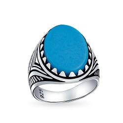 Personalisierte Herren Tier Wolf Klaue Set Großen Ovalen Cabochon Edelstein Blau Erstellt Türkis Signet Statement Western Ring Für Männer Oxidiert .925 Silber Handgefertigt In Der Türkei Anpassbar von Bling Jewelry