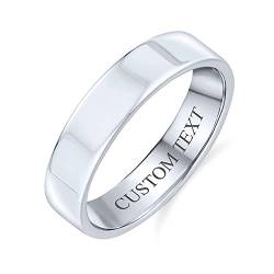 Personalisierter Minimalistischer Einfacher .925 Sterling Silber Flacher Paare Ehering Ring Für Frauen Für Männer 4Mm Individuell Graviert von Bling Jewelry