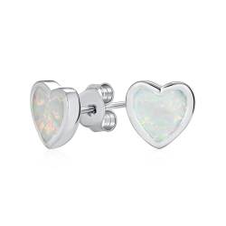 Romantische Zargenfassung Edelstein Weißer Synthetischer Opal Süßes Herzförmige Ohrstecker Für Frauen Und Teenager .925 Sterling Silber 9Mm Oktober Geburtsstein von Bling Jewelry