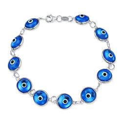 Schutz Glücksbringer Amulett Türkische Durchsichtige Glasperlen Böser-Blick-Armband Für Frauen Teen .925 Sterlingsilber Blau 7,5 Zoll von Bling Jewelry