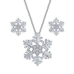 Bling Jewelry Urlaubsparty Winterblume Weihnachtsschmuck-Set Mit Cz-Akzent Zweig-Schneeflocken-Anhänger-Halskette Und Steckerohrringen Für Frauen Und Jugendliche Aus .925Er Sterlingsilber von Bling Jewelry