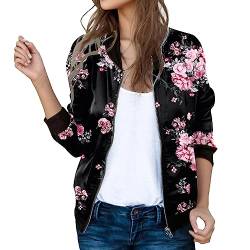 Bomberjacke Damen Damenjacke Elegant Blumenmuster Sommerjacke Light Bomber Jacket Kurze Jeansjacke Seidenblouson Sportliche Übergangsjacke Damen Jacke Sommer von Blingko