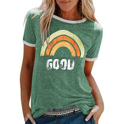 Tshirt Damen Rundhals Kurzarm T-Shirts Sommer T Shirts Good Vibes Regenbogen Brief Gedruckt Lässig Tee Shirts Oberteile Tops Batik Ausgefallene Bluse Damenshirts Sweatshirt von Blingko