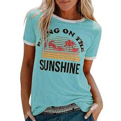 Tshirt Damen Rundhals Kurzarm T-Shirts Sommer T Shirts Good Vibes Regenbogen Brief Gedruckt Lässig Tee Shirts Oberteile Tops Batik Ausgefallene Bluse Damenshirts Sweatshirt von Blingko