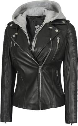 Damen Lederjacke, echtes Lammleder, Schwarz - Schwarz - XX-Large von Blingsoul