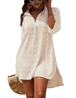 Blooming Jelly Damen Badeanzug Coverups Weiß Chiffon Bikini Bademode Strand Cover Up Kleid Shirt, beige, Large von Blooming Jelly