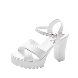 Bluelucon Sandaletten Damen Mit Absatz Silber High Heels Sandalette Plateau Absatzschuhe Mit Riemchen Schicke Sandalen Mit Kleinem Absatz Peeptoes Damen Keilabsatz Elegant von Bluelucon