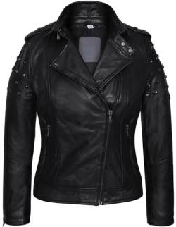 Blueorn Damen Lederjacke ELLEN Modernen Bikerjacke Übergangsjacke Echtleder Jacke mit Nieten Schwarz aus feinstem Lammnappa Leder (DE/NL/SE/PL, Alphanumerisch, XL, Regular, Regular, Schwarz) von Blueorn