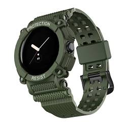 Blueshaweu Armband Gehäuse kompatibel mit Google Pixel Watch, Stoßfest TPU mit Bumper Vollschutz Robustes Band Sport Military Style für Pixel Watch (grün) von Blueshaweu