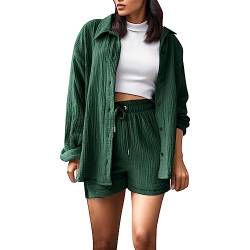 Boboar Musselin Zweiteiler Damen Sommer Outfit Musselin Bluse und Shorts 2 Teiler Kleidung Elegant Strand Urlaub Lounge Damen Set Bluse und Shorts Two Piece Set Women von Boboar