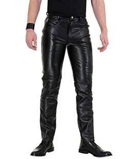 Bockle® Bopo Schwarze Herren Lederhose aus Rindleder mit hohem Bund, Size: W33/L34 von Bockle