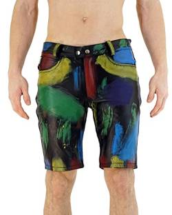 Bockle® Gay Shorts Flag Lederhose Herren Echte Lederhose Leder Shorts Pants Kurze Lederhose, Size: 36W / 32L von Bockle