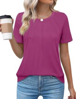 Bodhi talk Bluse Damen Elegant: Sommer Plissee Kurzärmeliges Oberteile - Einfarbig Plissiertestickerei Dehnbares Pullover mit Rundkragen - Locker Freizeit Shirt Atmungsaktiv Tshirt Bluse von Bodhi talk