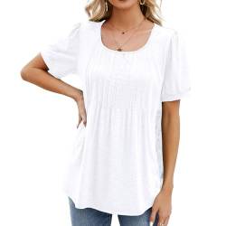 Boikey Bluse Damen Kurzarm Elegant T-Shirts Rundhalsausschnitt Blumen Falten Sommer Oberteile Locker Lässig Rundhalsblusen Puffärmel-Tunika Tops von Boikey