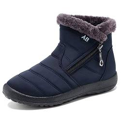 Bontebian Winter-Schneestiefel für Damen, warme Stiefeletten, wasserdichtes Gewebe mit seitlichem Reißverschluss, gemütliches, pelzgefüttertes, isoliertes Schuhwerk, rutschfeste Sohle (Blau,41) von Bontebian