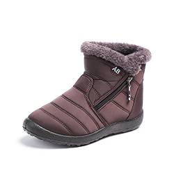 Winter-Schneestiefel für Damen, warme Stiefeletten, wasserdichtes Gewebe mit seitlichem Reißverschluss, gemütliches, pelzgefüttertes, isoliertes Schuhwerk, rutschfeste Sohle (Kaffeefarbe,37) von Bontebian